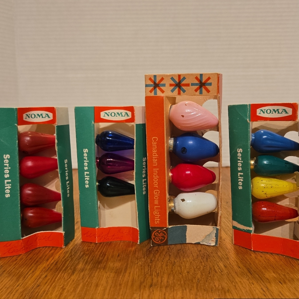 Vintage Christmas Bulbs in Original Boxes 50s NOMA & GE, Craft Holiday Packaging